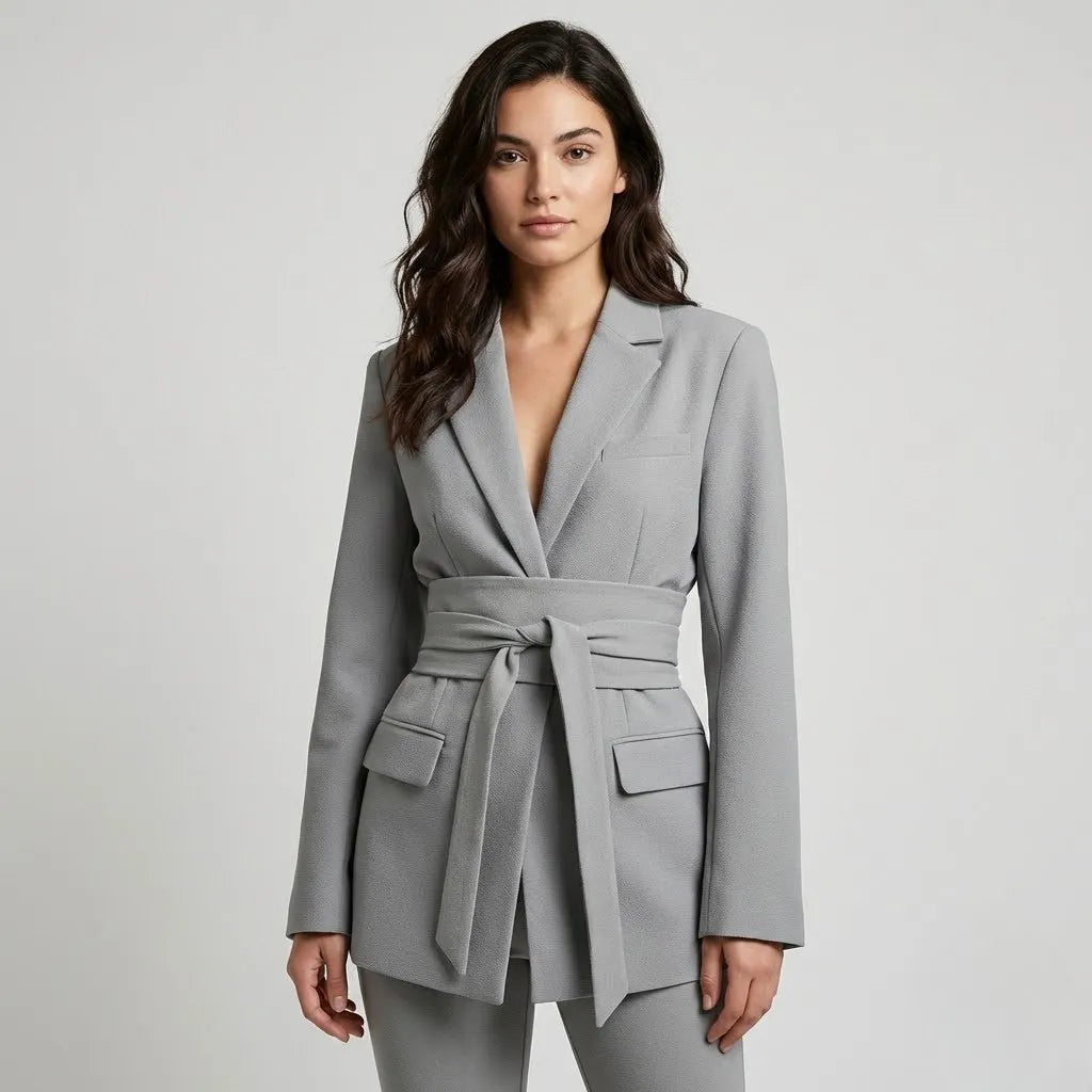 Conjunto de alfaiataria estruturado em mistura de viscose | Corte cintado | Elegância urbana contemporânea