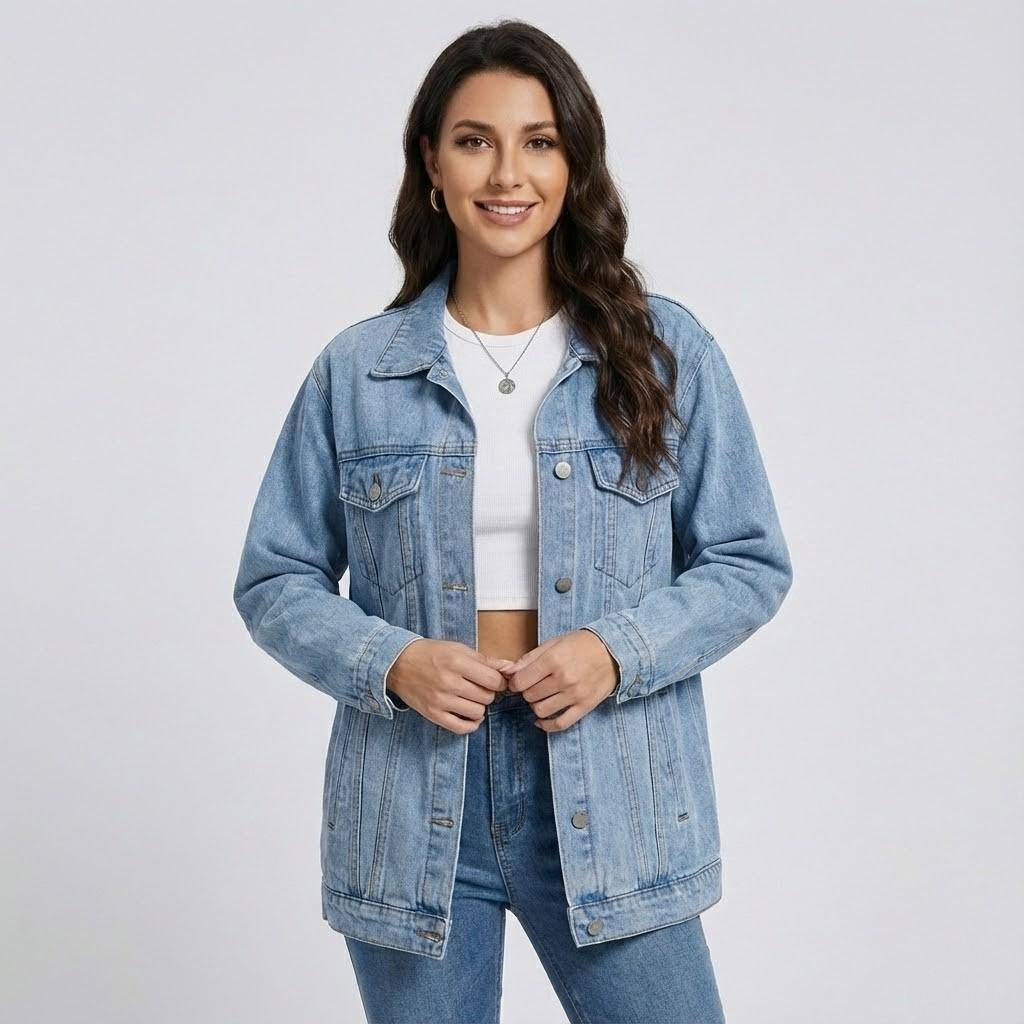 Casaco de ganga oversized em algodão | Corte largo | Estilo urbano descontraído