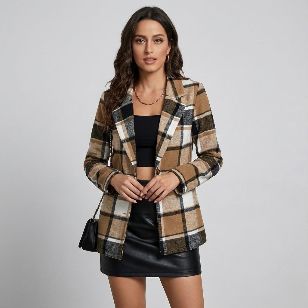 Blazer estruturado em mistura de lã | Corte cintado | Padrão clássico intemporal