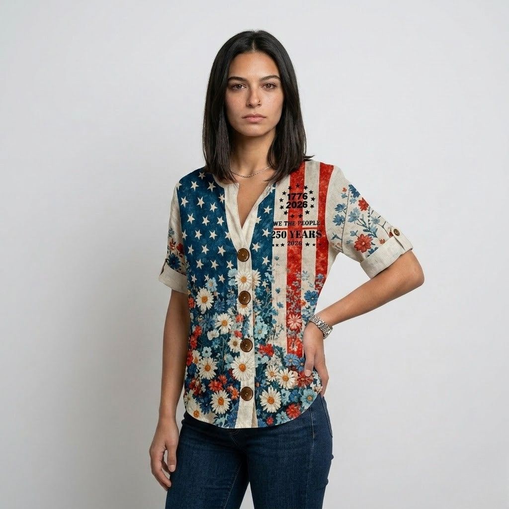 Blusa Estampada com Botões Frontais e Corte Fluido Descontraído