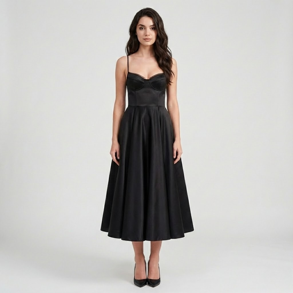 Vestido midi estruturado em mistura delicada | Corte acinturado | Elegância feminina intemporal