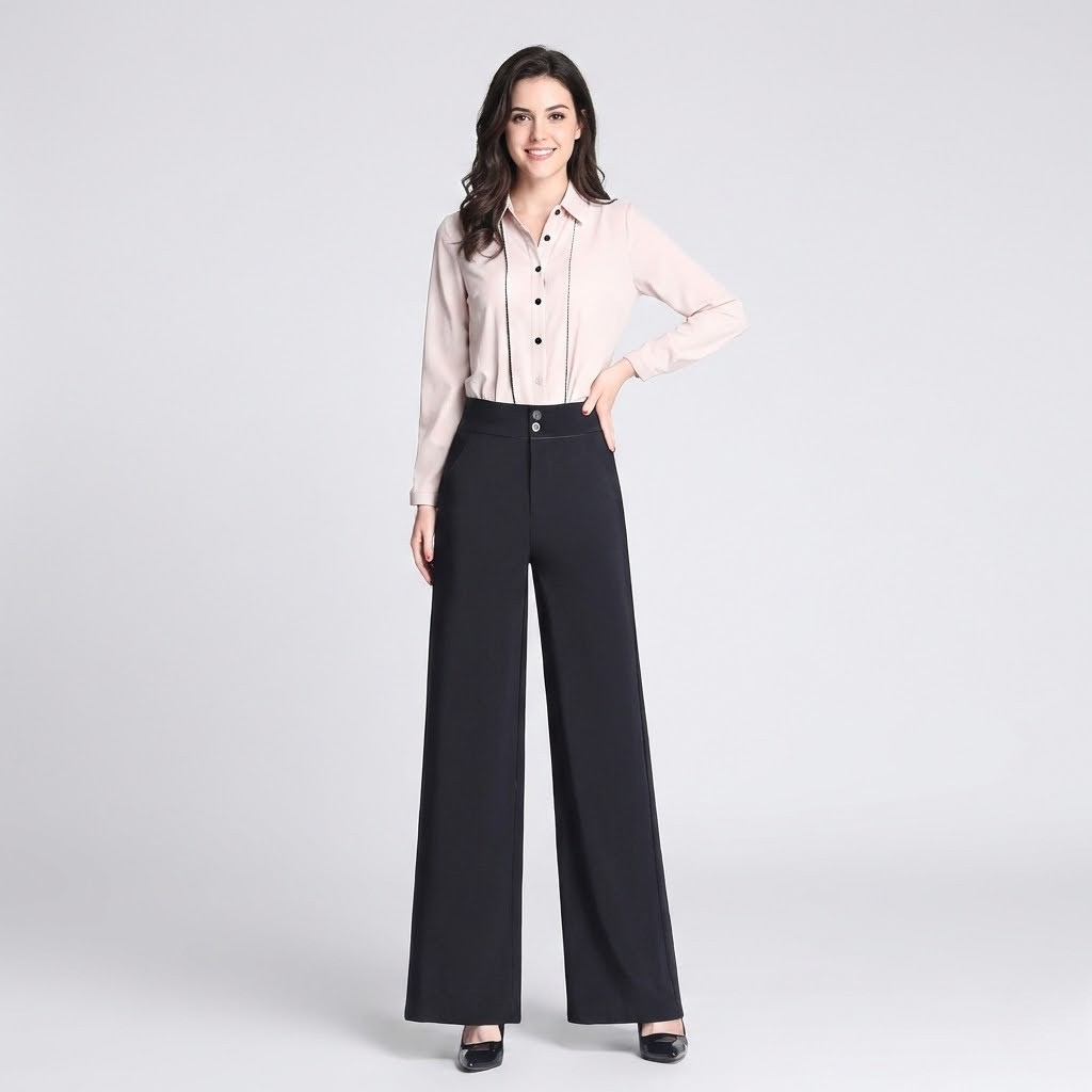 Calças elegantes em tecido fluido | Perna larga | Silhueta alongada