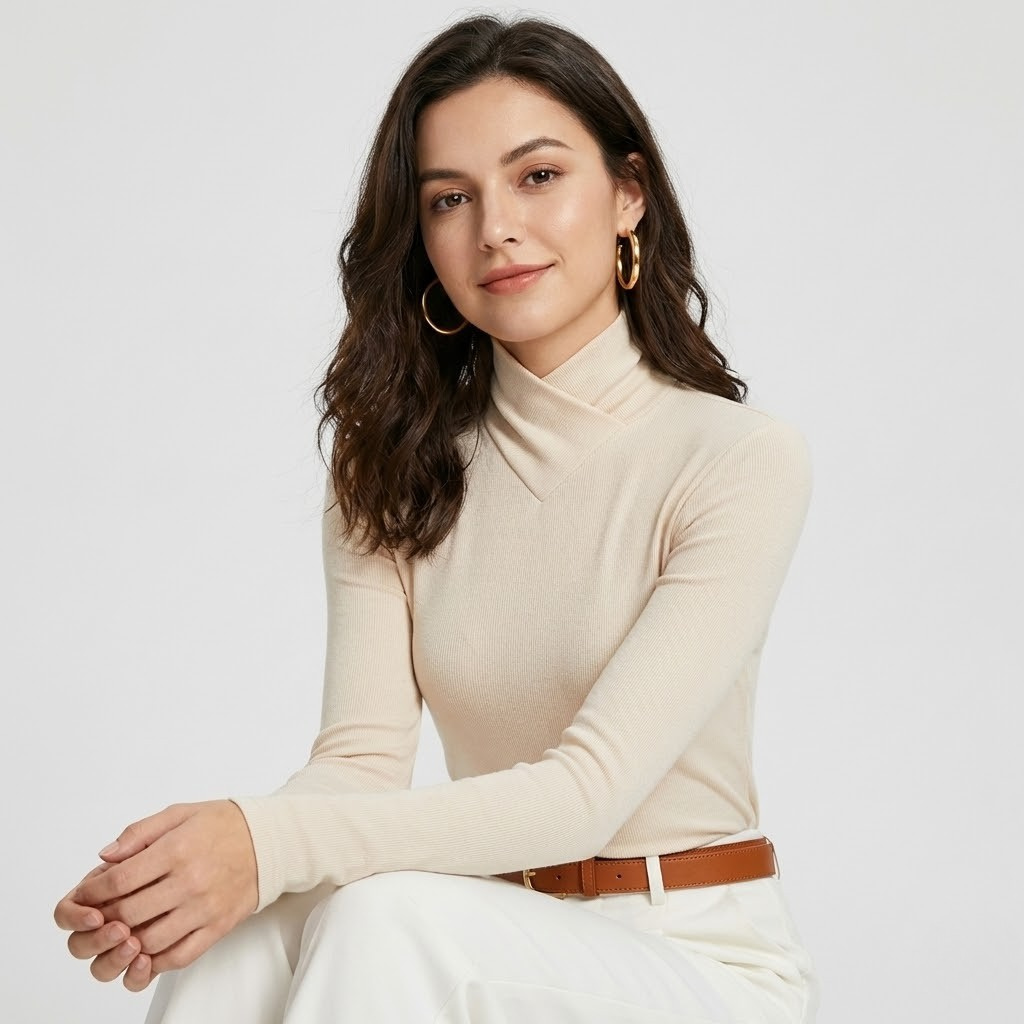 Camisola de malha fina em mistura de viscose | Corte ajustado | Gola estruturada elegante