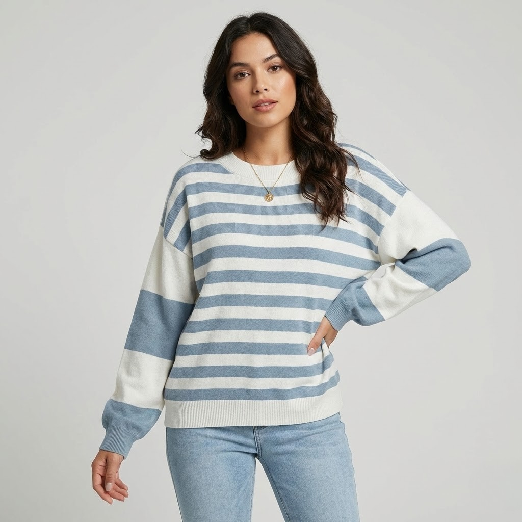 Camisola de malha em mistura de algodão | Corte solto | Riscas contemporâneas