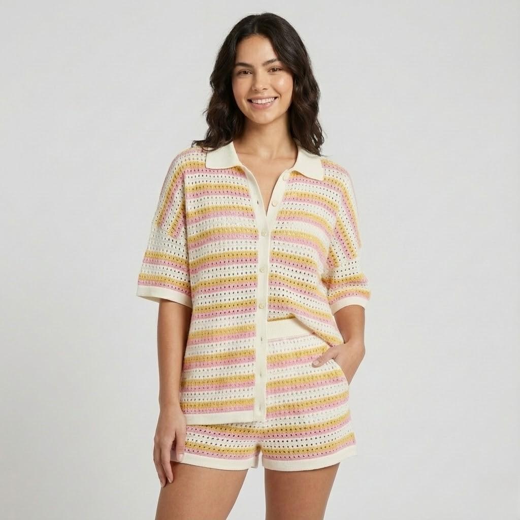 Conjunto leve em mistura de algodão | Corte descontraído | Estilo de verão elegante