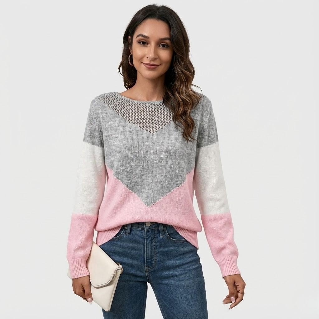 Camisola em malha suave com decote em V | Corte regular | Padrão geométrico delicado