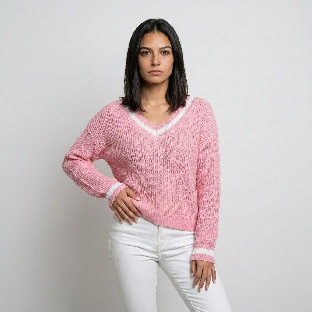 Camisola de Malha com Decote em V e Estrutura Confortável para Uso Diário