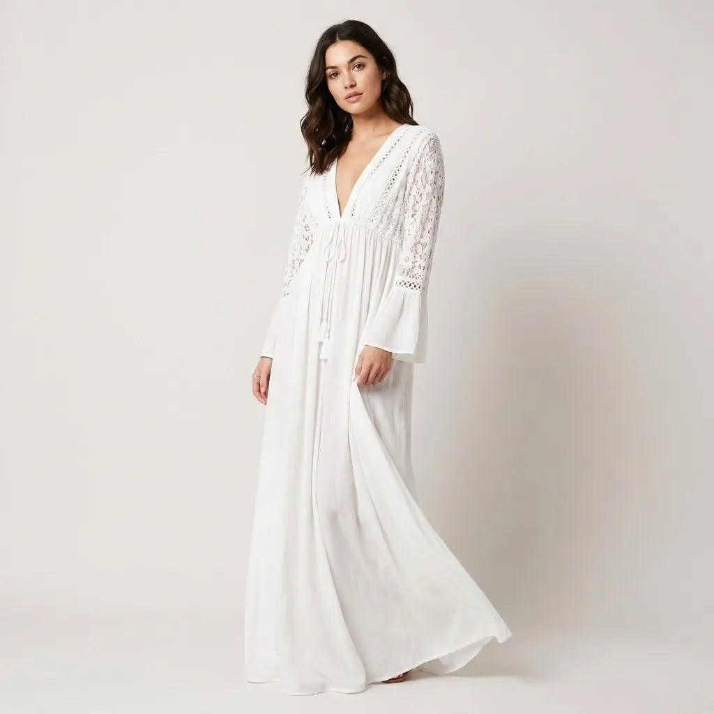 Vestido Maxi Boho | Renda e Bordado | Algodão