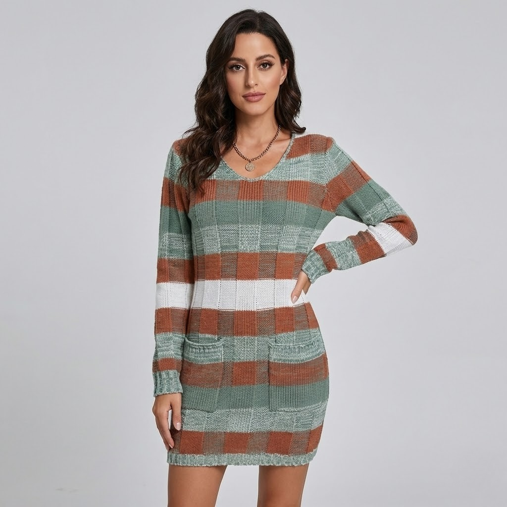 Vestido de malha com padrão clássico | Corte ajustado | Elegância casual