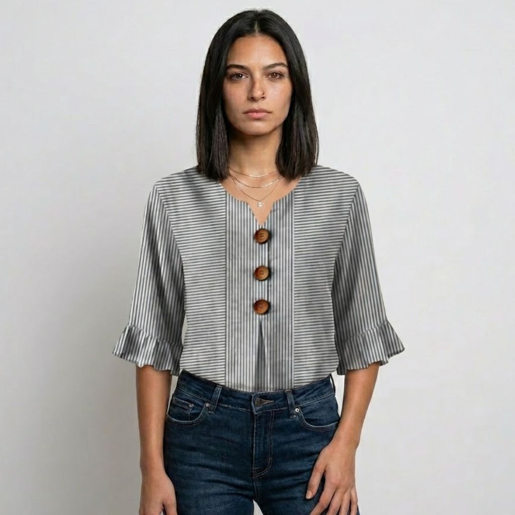Blusa às Riscas com Botões Frontais para Conforto Elegante