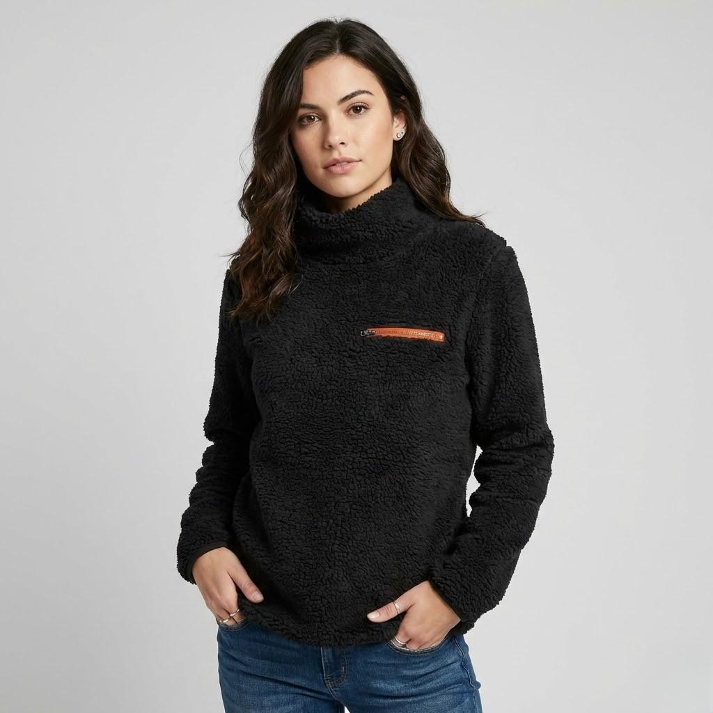 Camisola polar de textura suave | Corte confortável | Bolso com fecho discreto