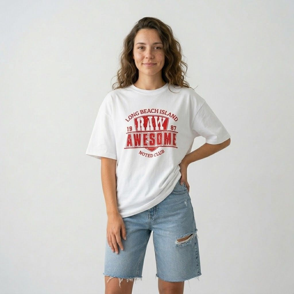 T-shirt Oversized com Estampado Frontal para Estilo Descontraído