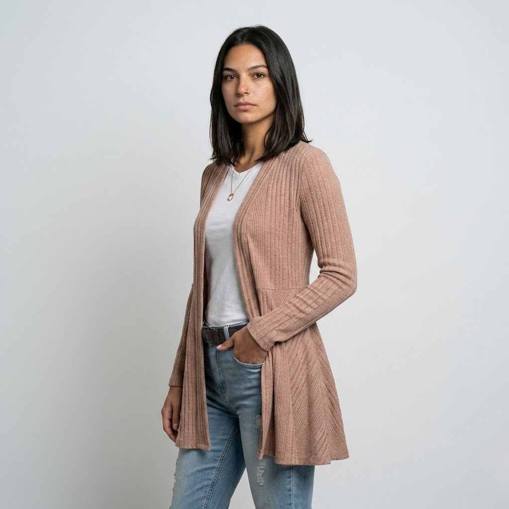 Cardigan de Malha com Corte Aberto e Estrutura Elegante Alongada