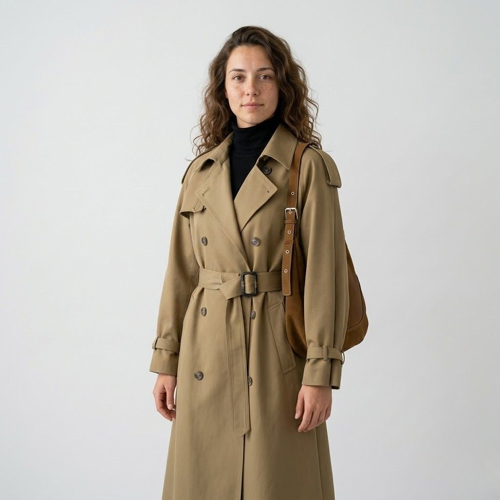 Gabardine Comprida com Cinto Ajustável e Estrutura Clássica para Presença Elegante