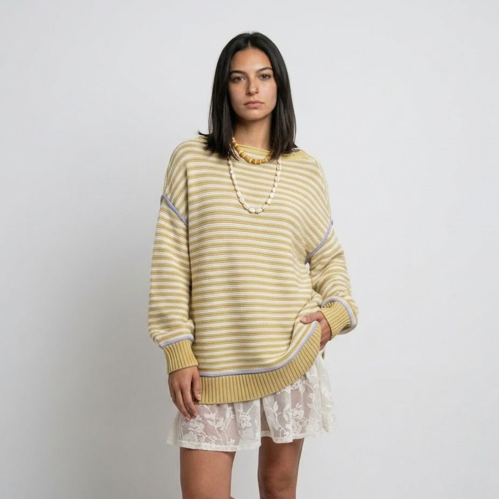 Camisola de Malha às Riscas com Corte Solto e Conforto Diário