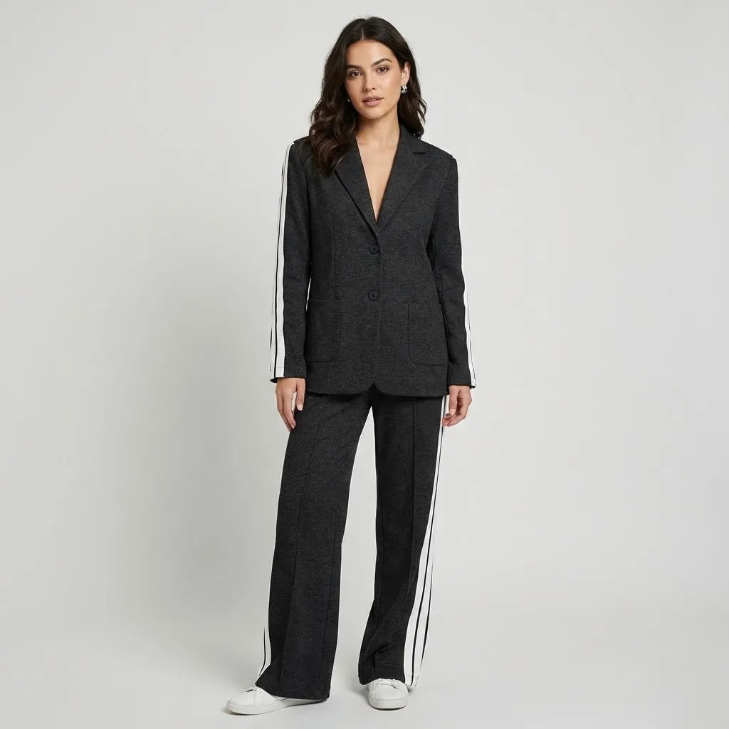 Conjunto alfaiataria em mistura elegante | Blazer e calças direitas | Estilo urbano sofisticado