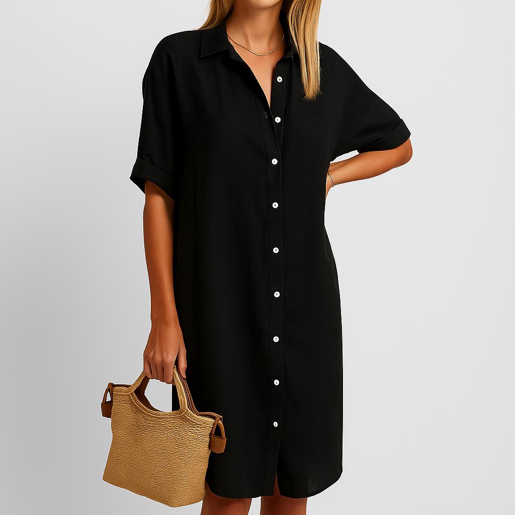 Vestido camiseiro curto com botões frontais