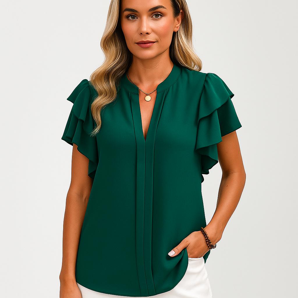 Blusa leve com mangas em camadas e decote em V