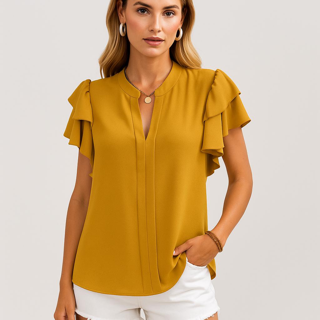 Blusa leve com mangas em camadas e decote em V