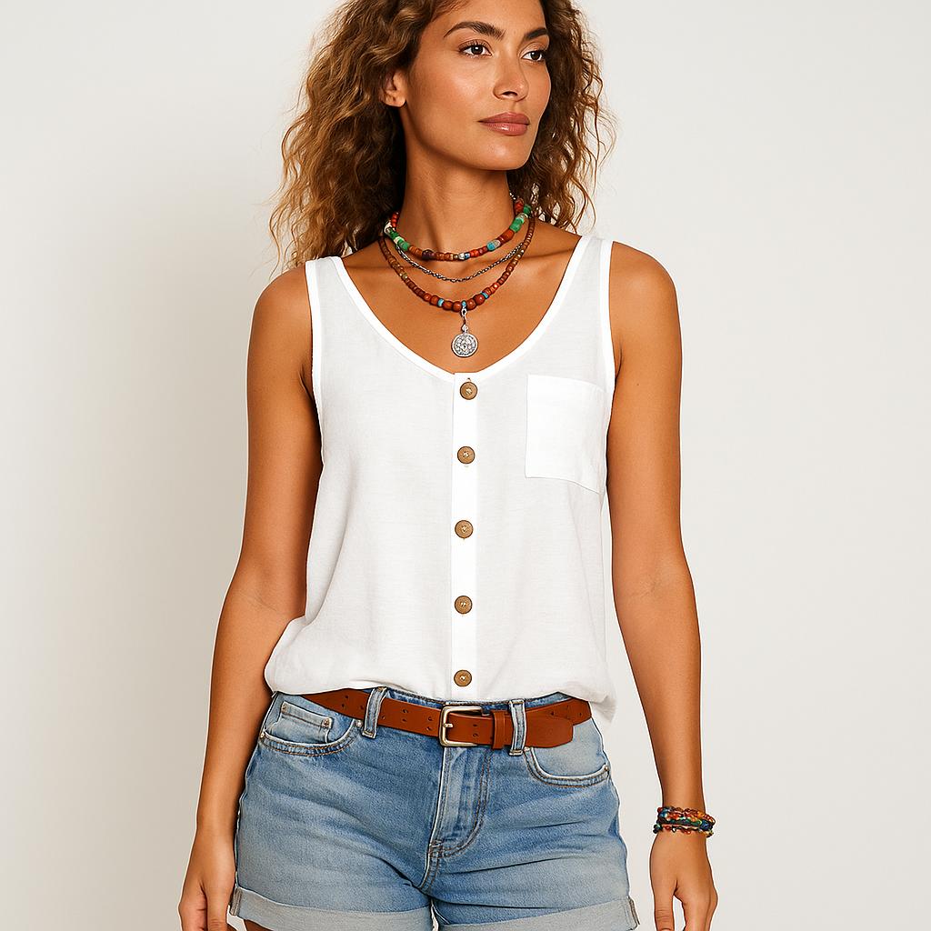 Top leve com botões frontais e corte descontraído