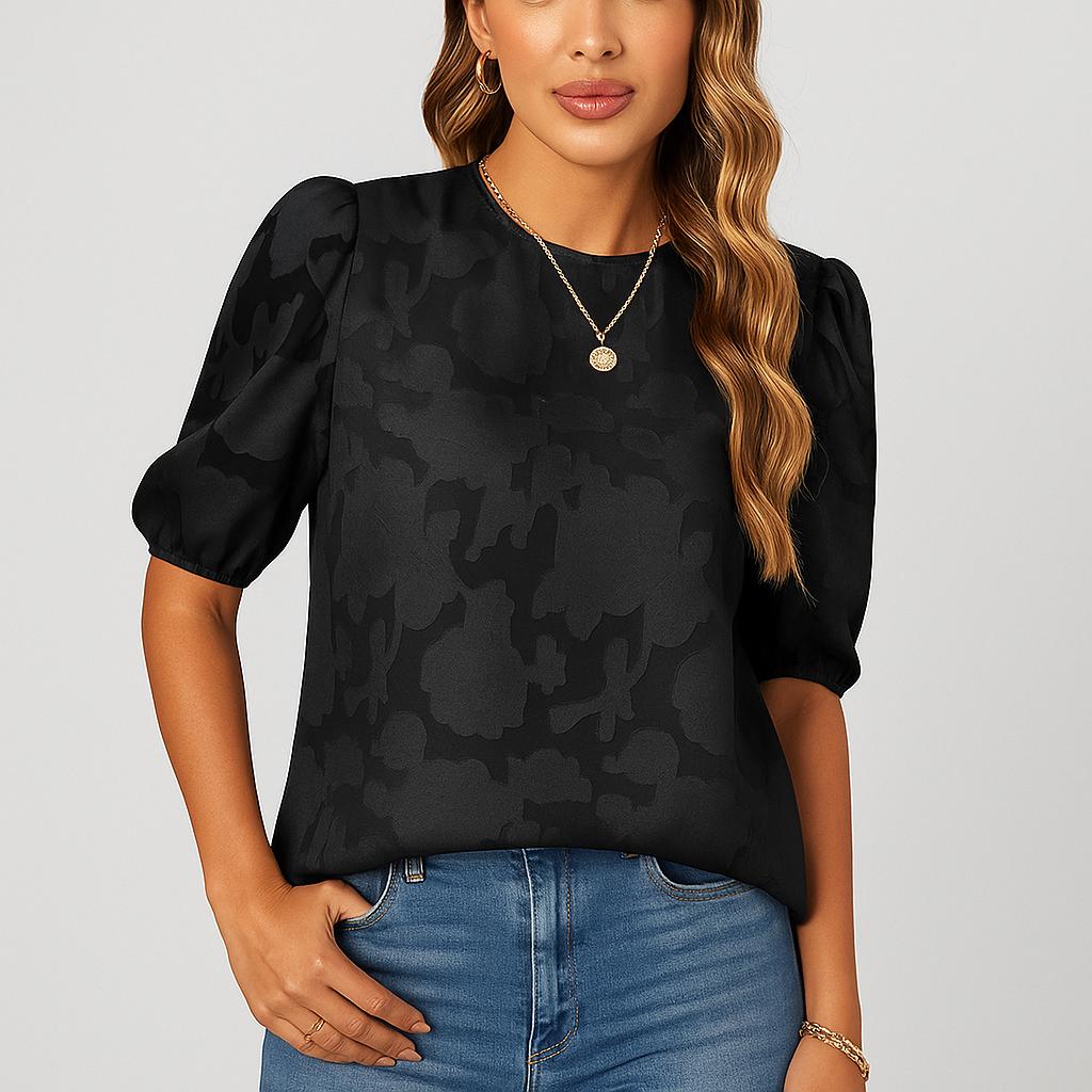 Blusa estruturada com mangas abalonadas em jacquard