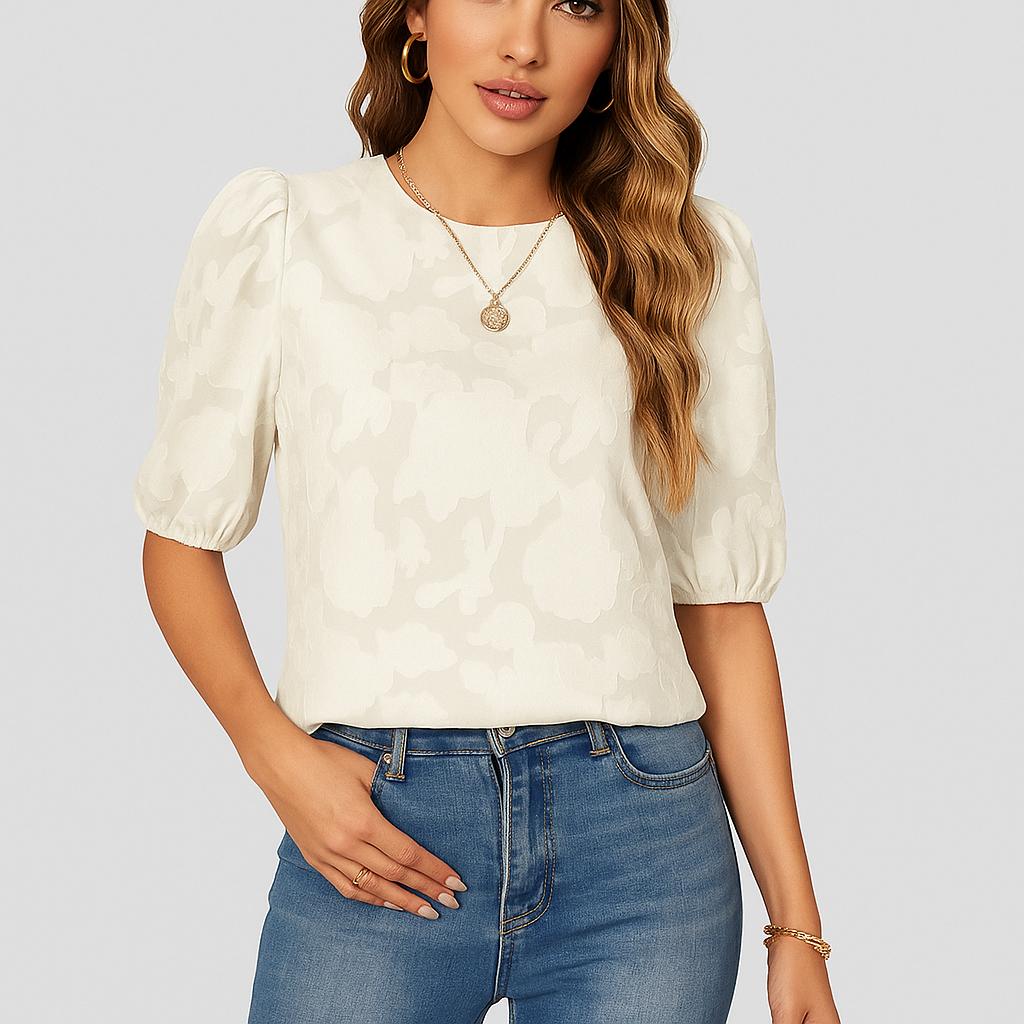 Blusa estruturada com mangas abalonadas em jacquard