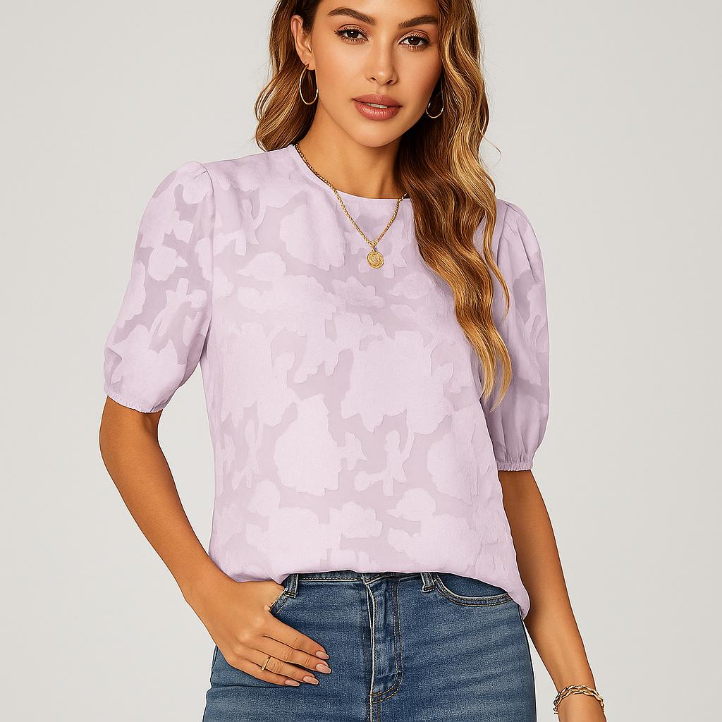 Blusa estruturada com mangas abalonadas em jacquard