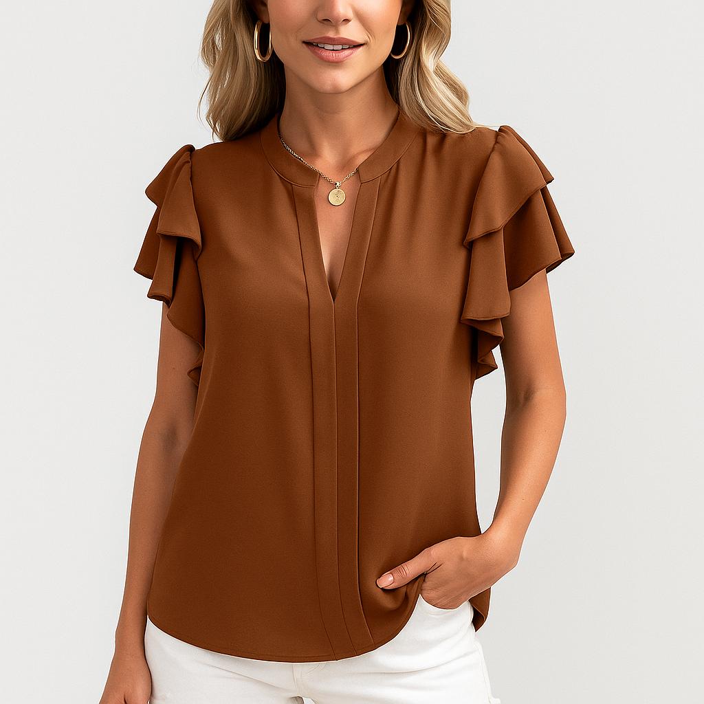 Blusa leve com mangas em camadas e decote em V