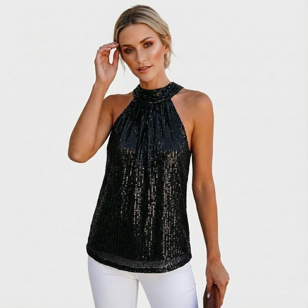 Top feminino elegante com gola halter e acabamento delicado