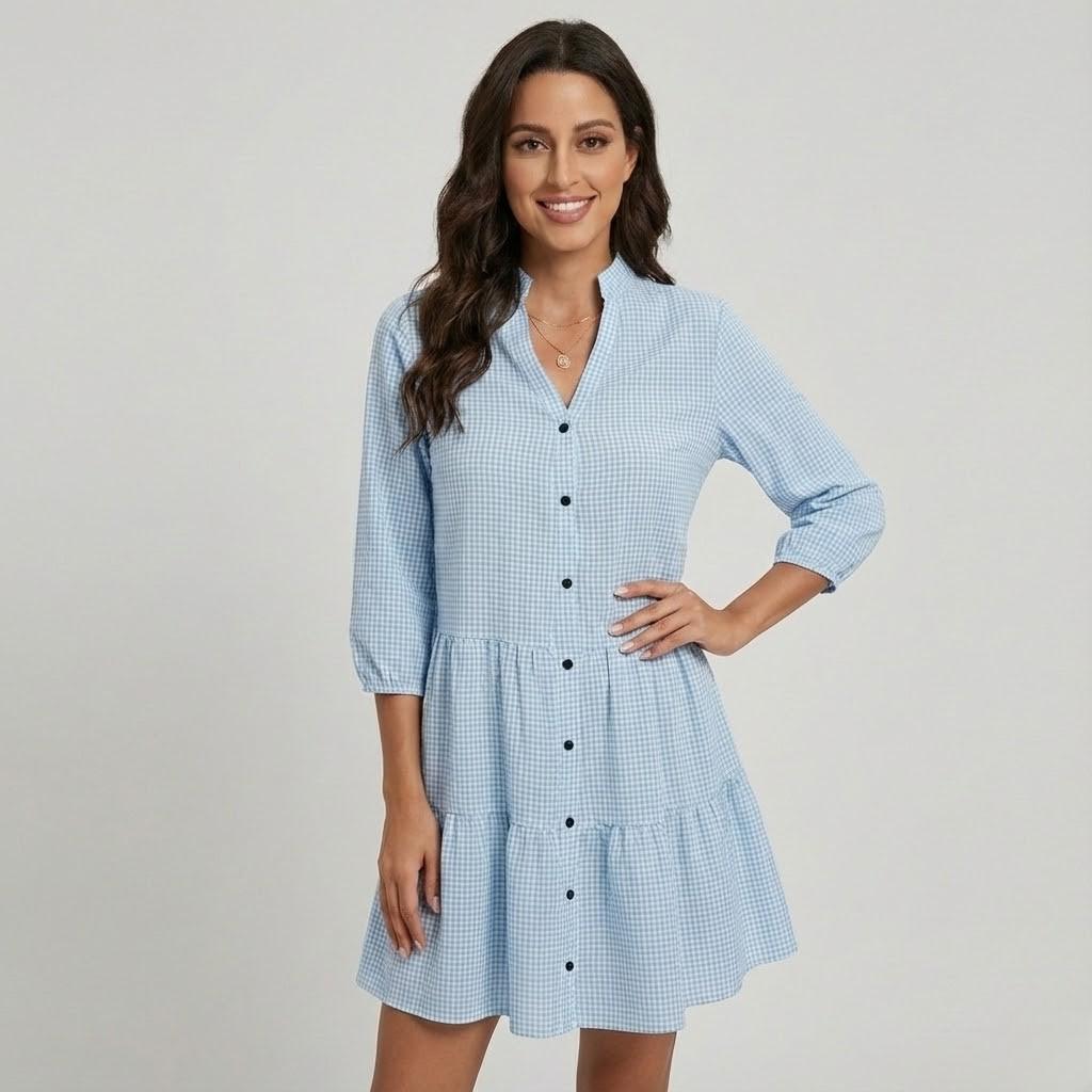 Vestido leve em mistura de algodão | Corte fluido | Botões frontais delicados