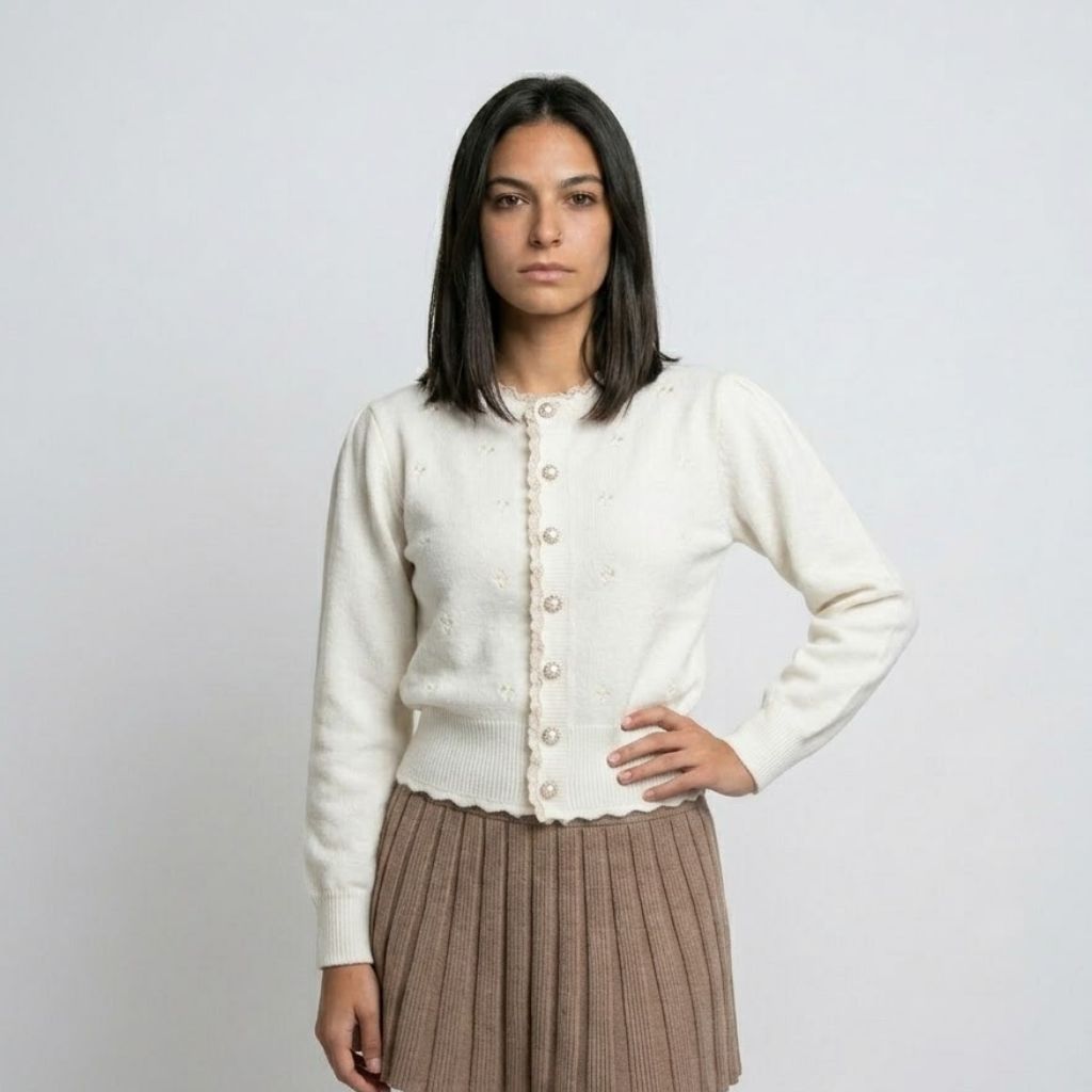 Cardigan de Malha com Botões Decorativos e Corte Delicado Ajustado