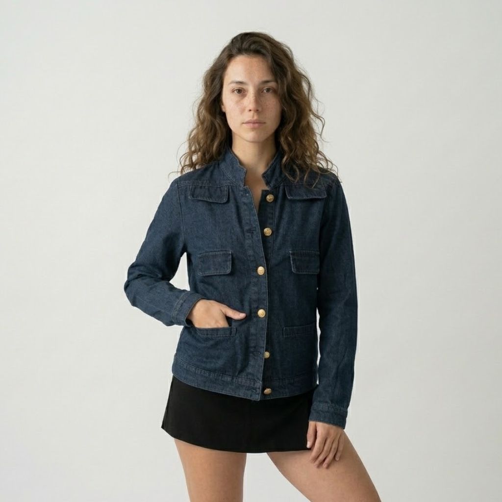 Casaco Denim Estruturado com Bolsos Frontais para Estilo Urbano