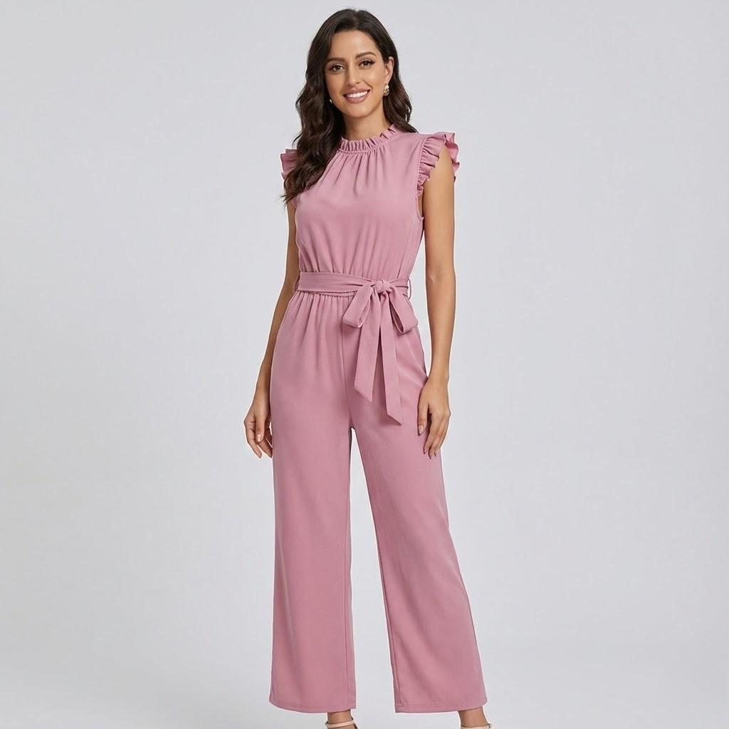 Macacão Feminino Elegante com Cintura Ajustável e Detalhes com Folhos