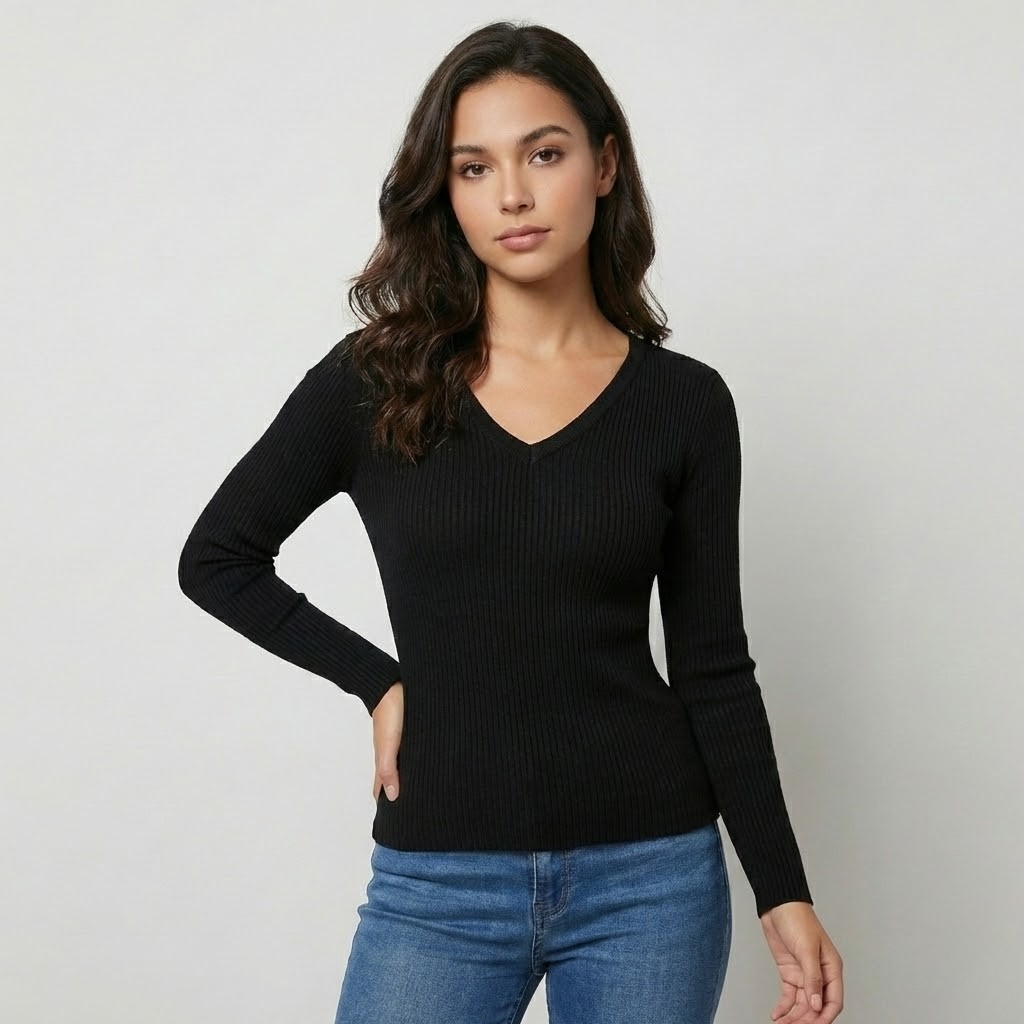 Camisola canelada de inspiração elegante | Corte justo | Essencial contemporâneo