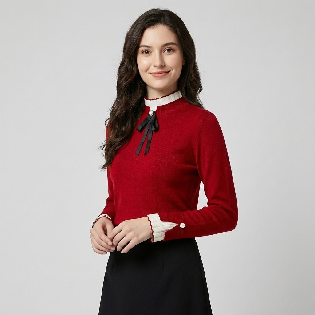 Blusa elegante em tecido fluido | Corte clássico | Laço decorativo e acabamentos delicados