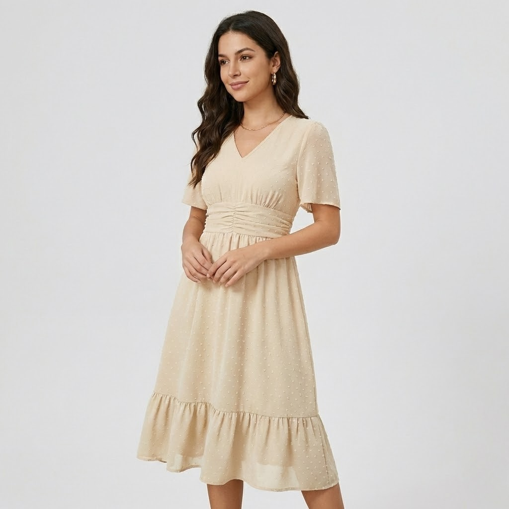 Vestido fluido em mistura de viscose | Cintura marcada | Elegância leve para dias luminosos