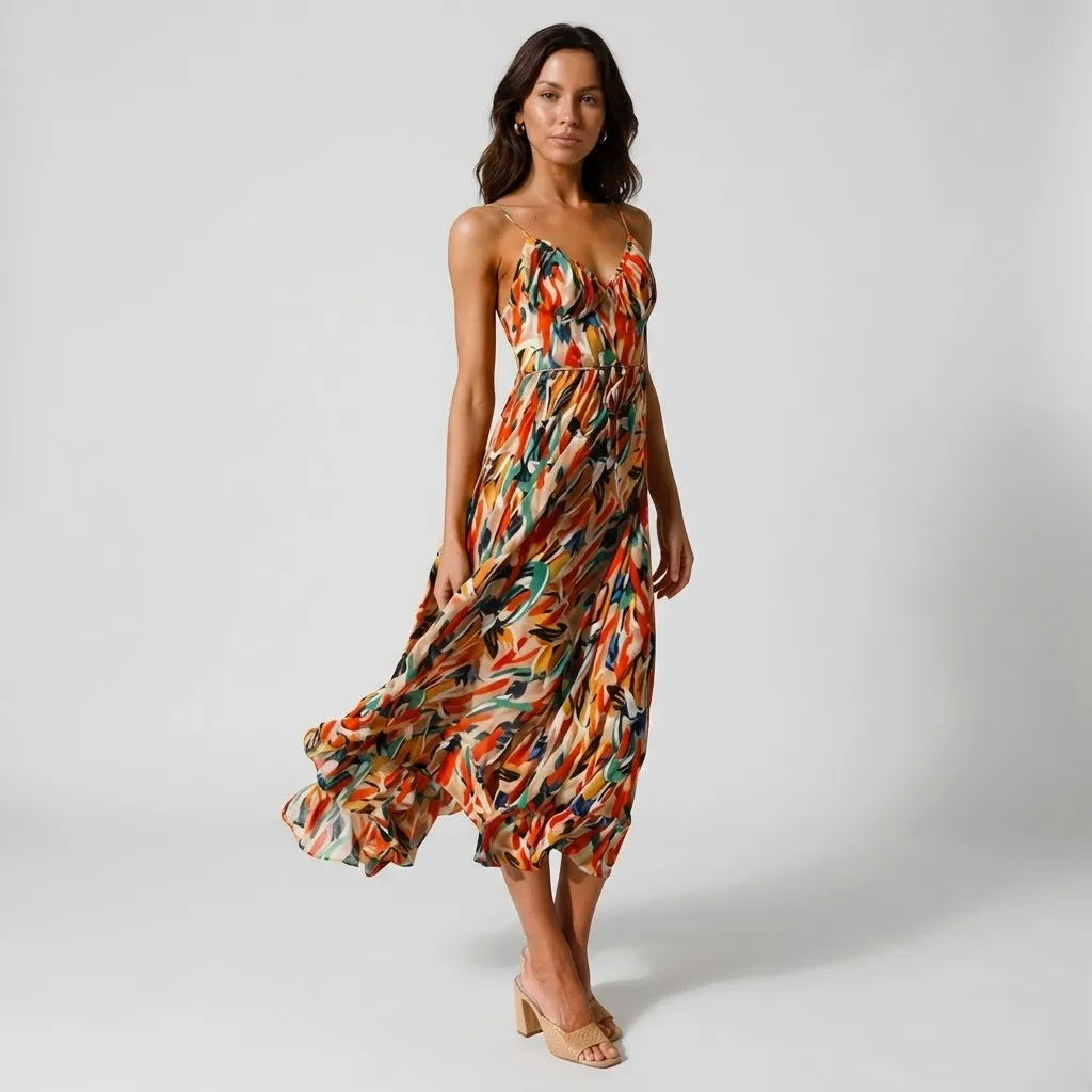 Vestido Maxi Fluido | Estampado Tropical | Viscose