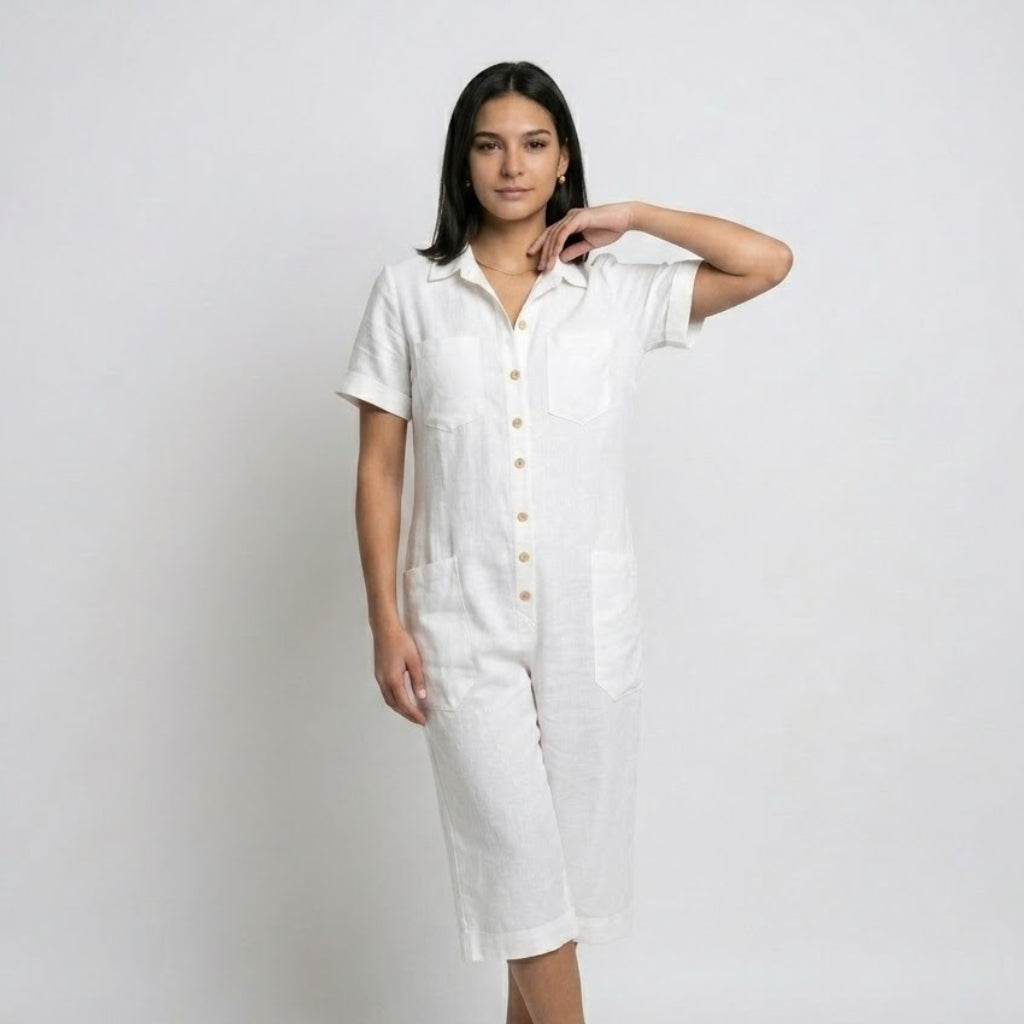 Macacão Camiseiro Fluido com Botões Frontais e Conforto Natural