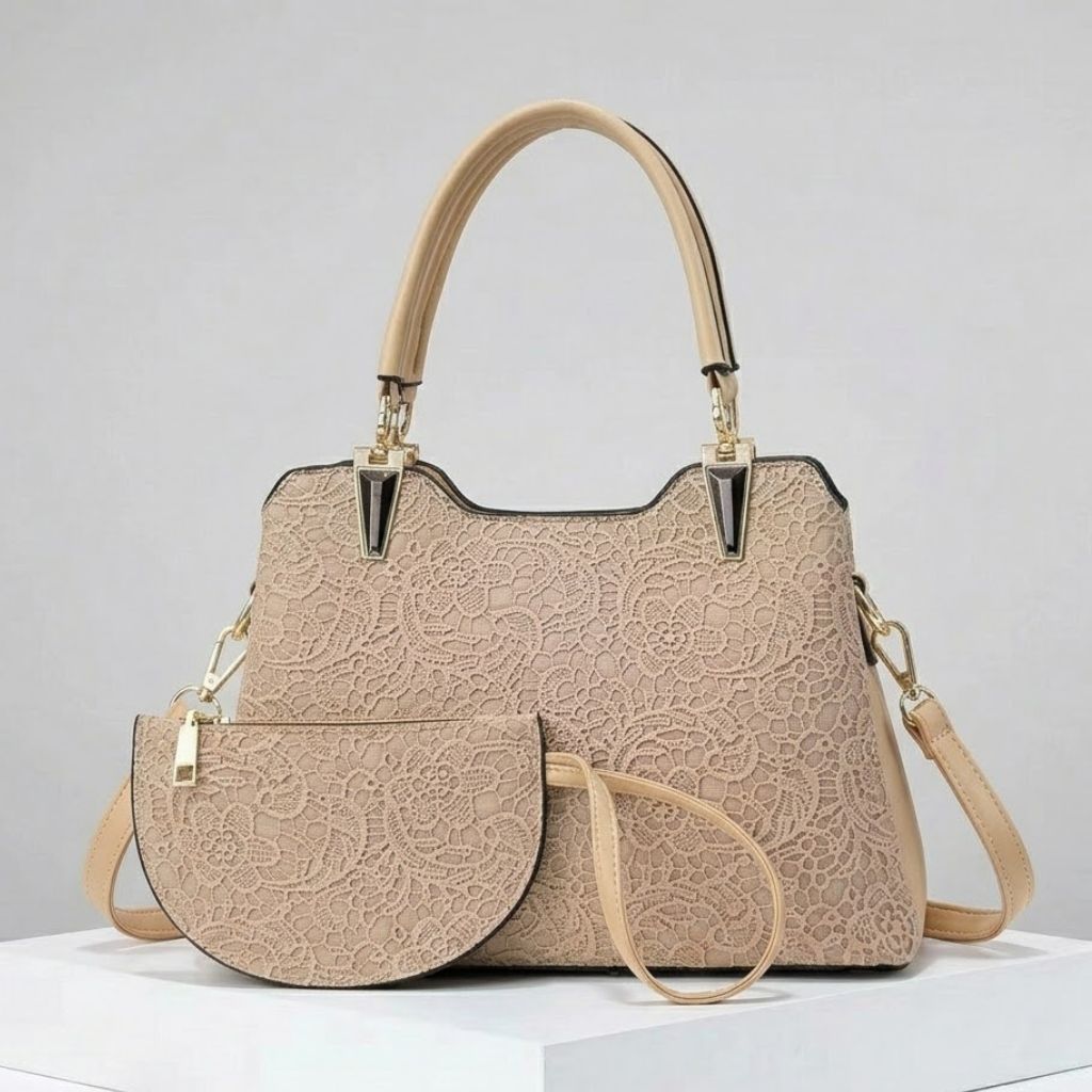 Mala de Mão Estruturada com Textura Elegante e Bolsa Coordenada