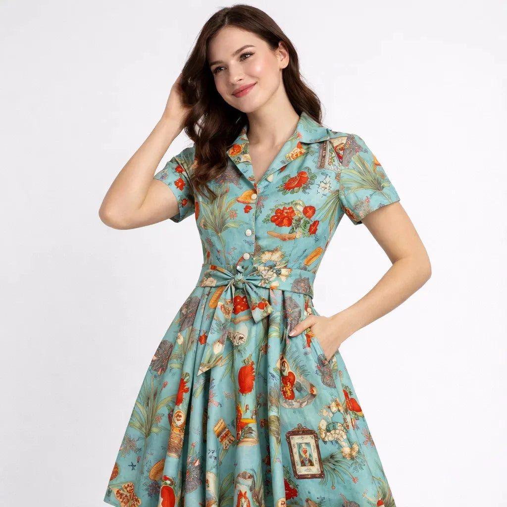 Vestido midi estampado em mistura de algodão | Corte evasé | Elegância floral