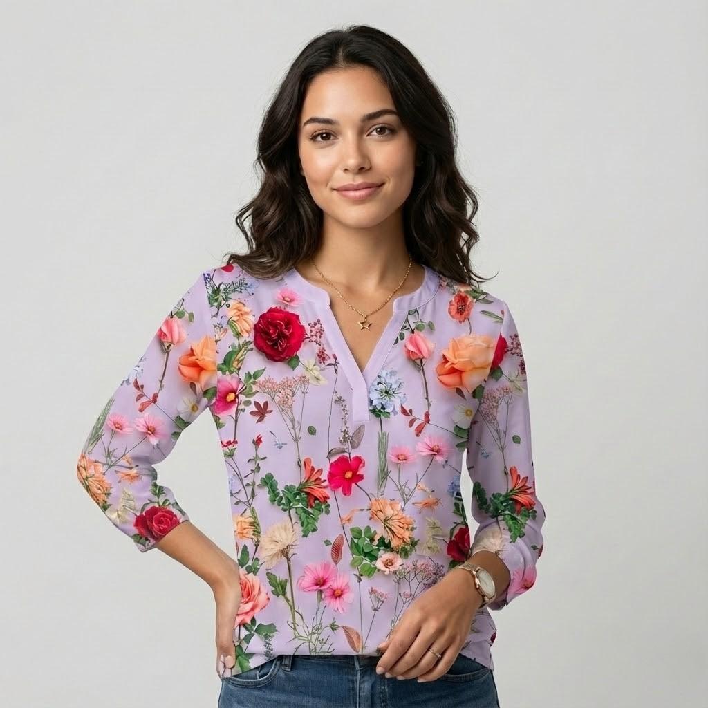 Blusa fluida com padrão floral | Corte solto | Feminilidade natural
