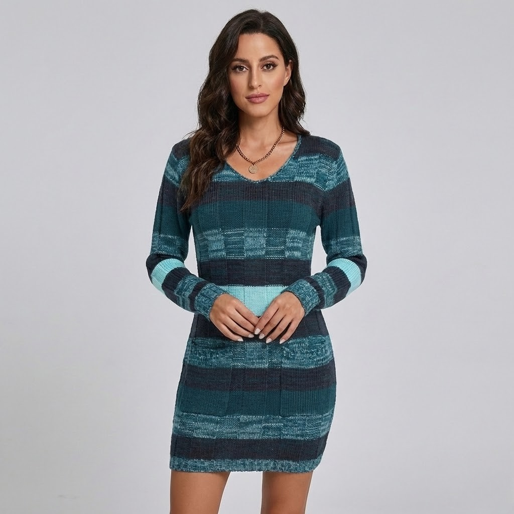 Vestido de malha com padrão clássico | Corte ajustado | Elegância casual