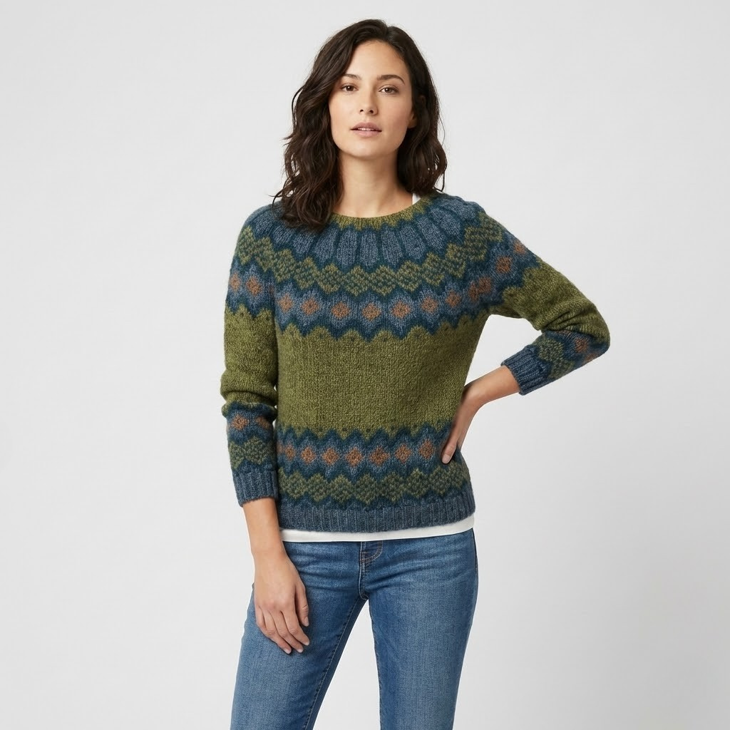 Camisola de malha em mistura de lã | Corte relaxado | Padrão geométrico intemporal