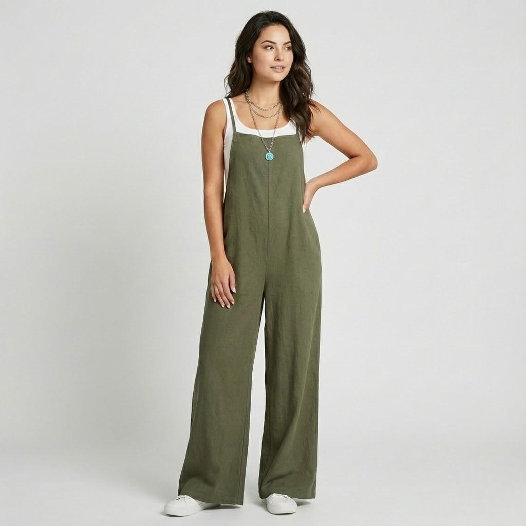 Jumpsuit elegante de alças largas | Perna larga fluida | Estilo minimalista moderno