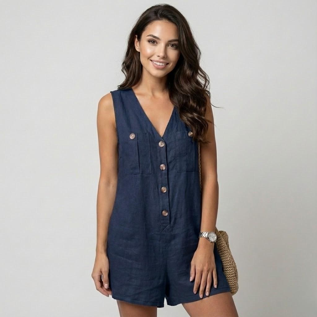 Macacão feminino em algodão e linho | Corte fluido | Estilo casual de verão
