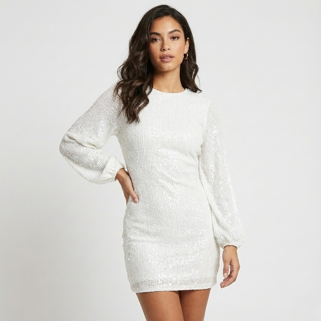 Vestido curto cintado com brilho subtil | Mangas amplas | Elegância noturna