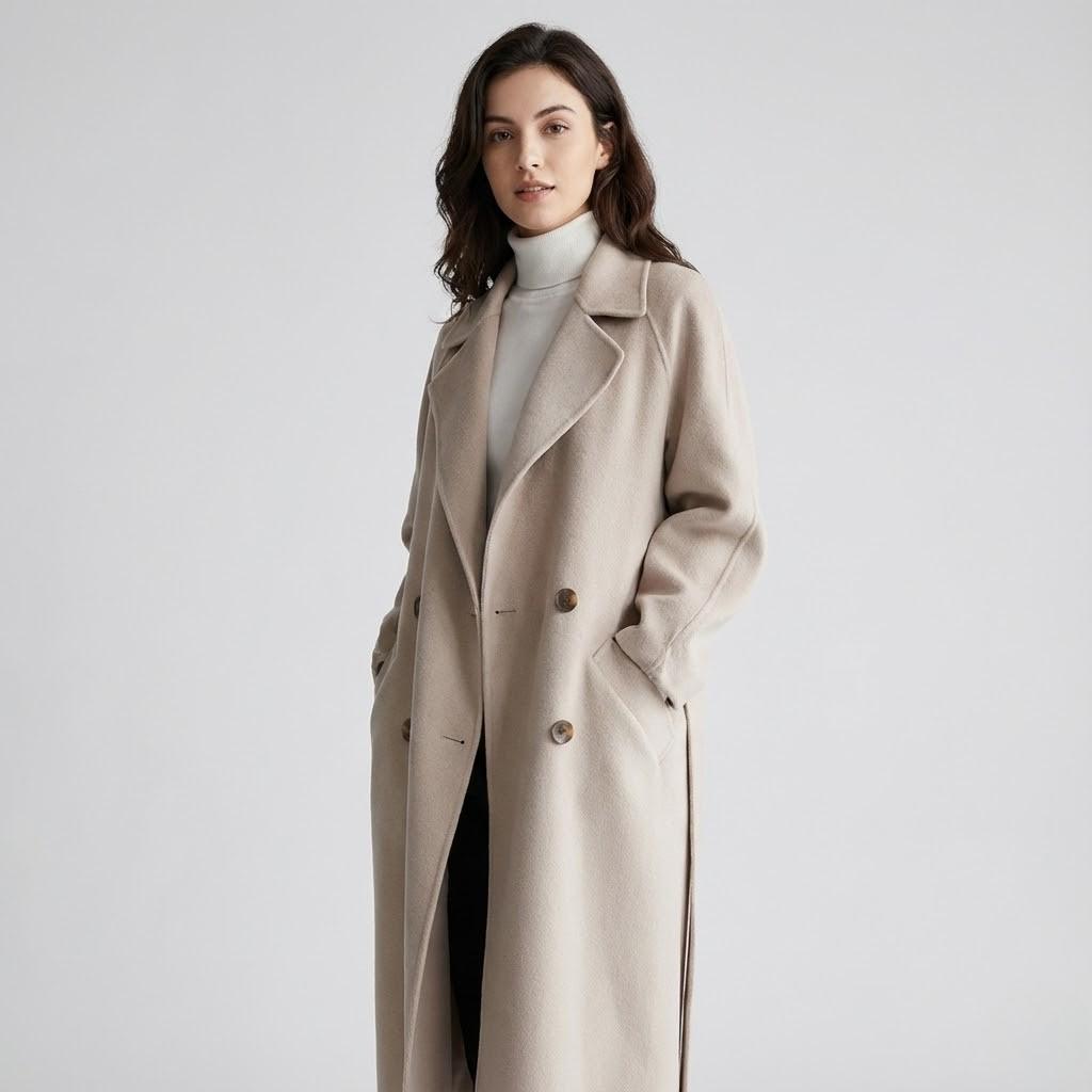 Casaco longo estruturado em mistura de lã | Corte amplo | Elegância urbana intemporal