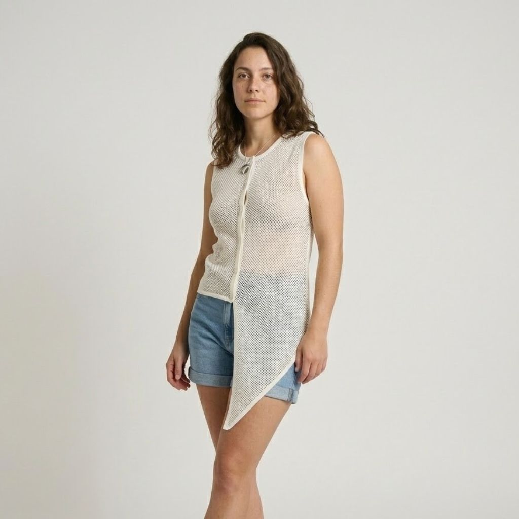 Blusa de Malha Texturada sem Mangas com Decote em V e Leveza Elegante
