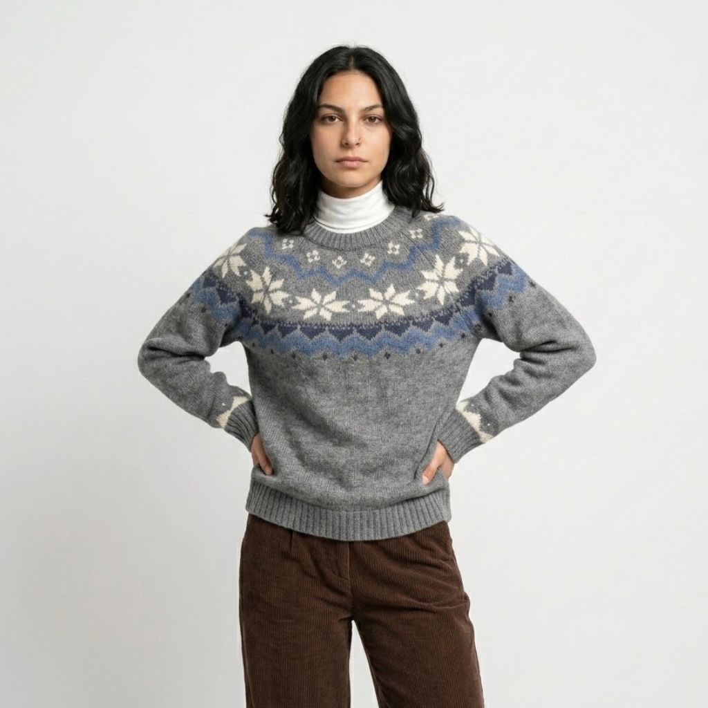 Camisola de Malha com Padrão Nórdico e Conforto Térmico Diário