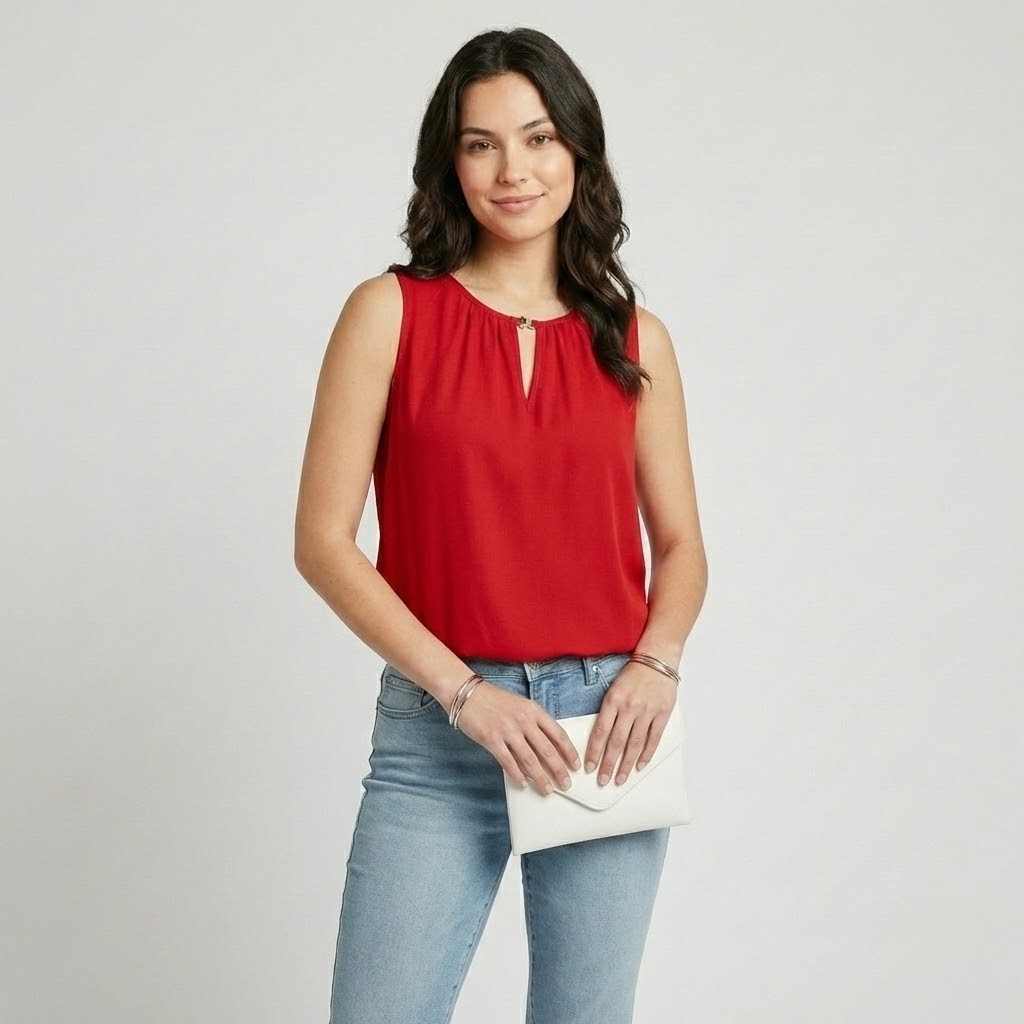 Top fluido sem mangas em mistura de viscose | Corte solto | Decote elegante com detalhe